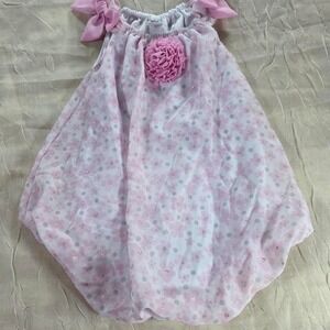 Baby Essentials Pink Floral Bubble Romper 9M Rosette Bows Glitter Cottagecore